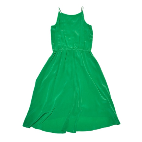 Country Road Australia 100% Silk Vibrant Green Apron Neck Midi Swing Sun Dress - Picture 3 of 10